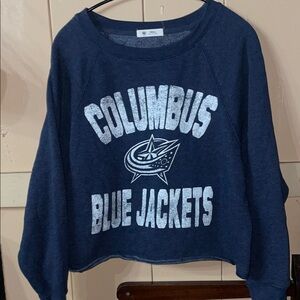Columbus Blue Jackets Women's Crew Neck Sweater - Navy, cropped style, small